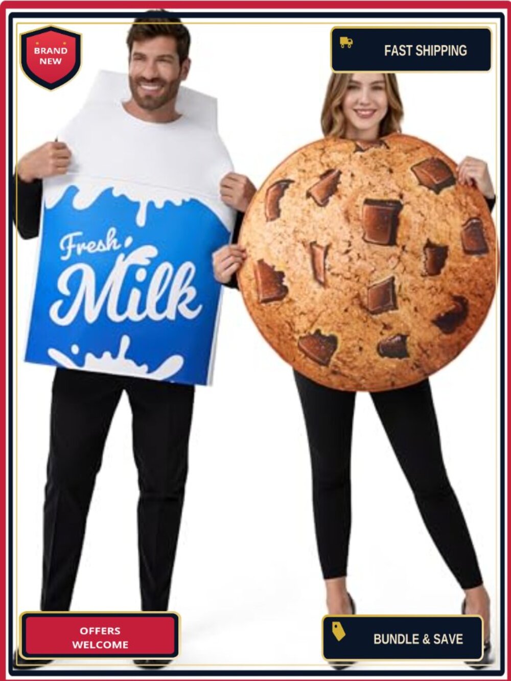 Couple's Cookie & Milk Tunic Costume Set 2pc Halloween Cosplay Party